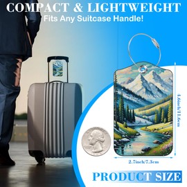 2 Pack Mountain Lake Forest Luggage Tags PU Leather Suitcase Tags with Stainless Steel Loop Privacy Cover ID Label for Women Men Travel Bag Accessories