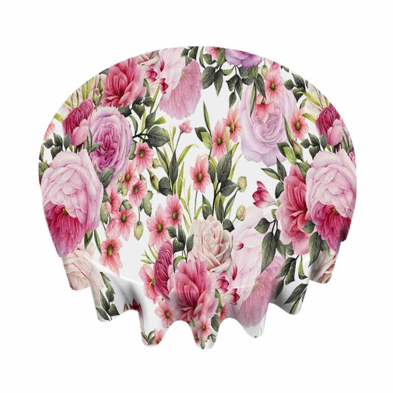AnBuPan Roses Round Tablecloths 60 Inch Wreath Floral Pink Peony