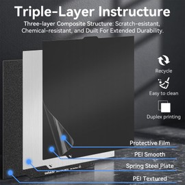 265x271MM PEI Build Plate for Elegoo Centauri Carbon,Double Sided Smooth&Textured Flexible Heated Bed, Easy Model Removal Spring Steel Plate Compatible with Elegoo Centauri Carbon 3D Printer