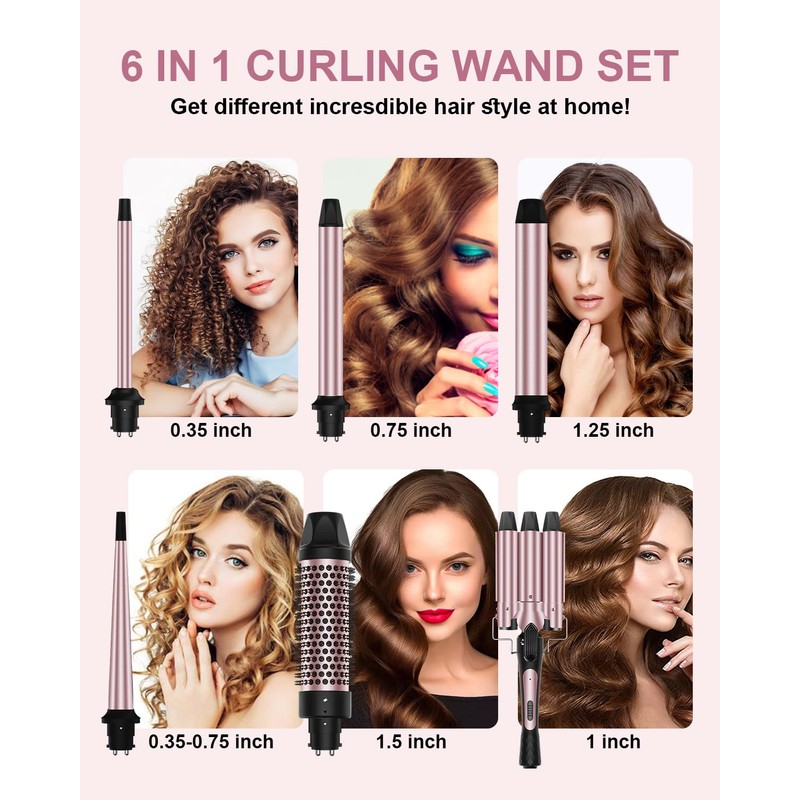 6 in 1 Curling Iron, 3 Barrel Curling Iron Set