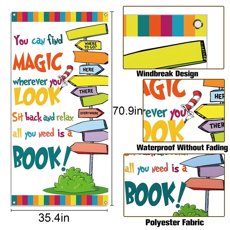 Heyfary Reading Door Cover Read Across America Decoration