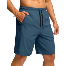 Men's Hiking Shorts 7"/9" Lightweight Athletic Shorts for Men Quick Dry Stretch Casual Shorts with 3 Zipper Pockets(9inch,Blue Grey,M)
