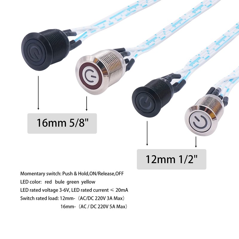 weideer 12mm Momentary Push Button Switch Metal Chassis Switch Waterproof