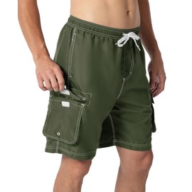 JHMORP Men's Swim Shorts Lightweight Quick Dry Beach Bathing Trunks Summer Suit Hawaiian Shorts (Army Green,CA XL)