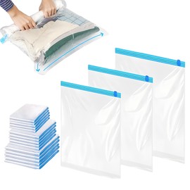 WANDGU Pack of 15 Vacuum Bags for Clothes: Travel Compression Bags for Rolling, Reusable Clothes Bags, 3 Sizes 32 x 39, 35 x 50, 40 x 60 cm for Travel Luggage, Travel Essentials