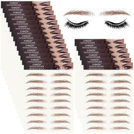 FeidyLong 20 Sheets 196 Pairs Eyebrow Tattoo Stickers 4D Stickers Eyebrow Transfers Stickers Peel off Eyebrow Grooming Shaping Makeup Sticker for Women Girls Brown