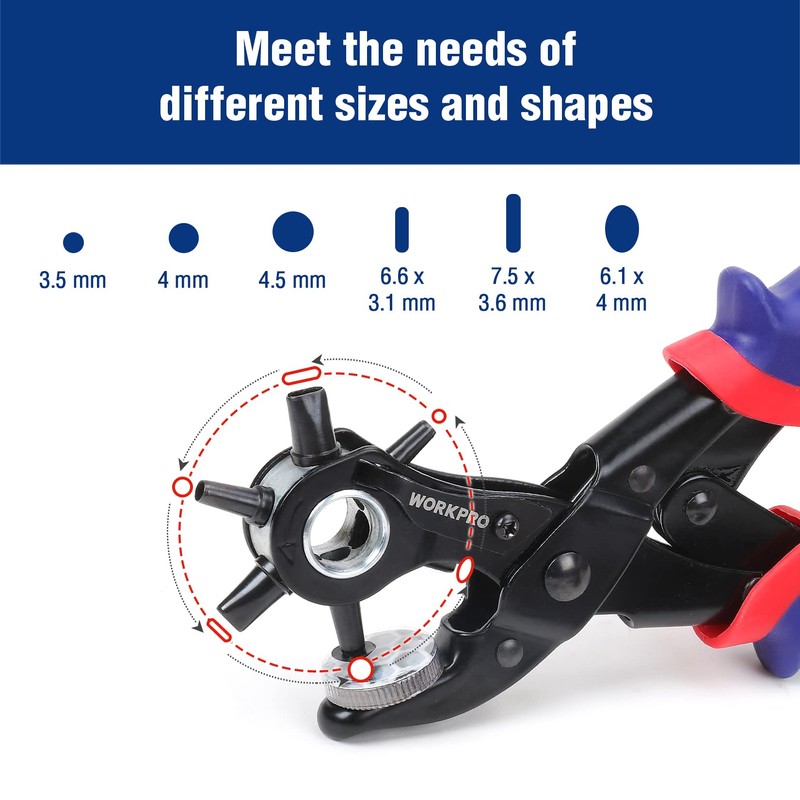 WORKPRO Leather Hole Punch, Belt Hole Puncher with 6 Multi-Hole