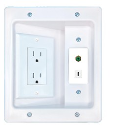 RiteAV RCA-Green USBC Recessed Wall Plate Cable Concealer Management Kit with Power Outlet Hides Cords and Cables