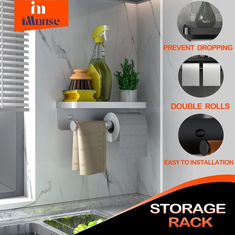 Double Toilet Paper Holder with Shelf, iMonse Paper Towel Holder