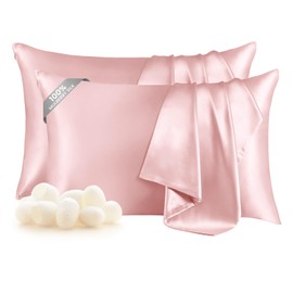 THXSILK Set of 2 Mulberry Silk Zipper Pillow Cases - Highest Grade 6A+ Pure Mulberry Real Silk Pillowcase, 19 Momme Both Sides for Hair and Skin (Light Pink, Queen Size 20"x30")