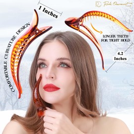 RC ROCHE ORNAMENT 6 Pcs Womens Hair Clip Professional Styling Sectioning Inner Teeth Curve Durable Alligator Duck Bill Jaw Strong Secure Grip Salon, Medium Brown