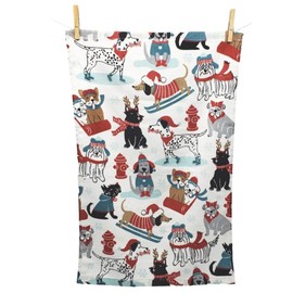 Ritz Winter Dog Lover Gift Set Dog Kitchen Towels Snow 100% Cotton and Magnets
