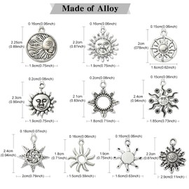 KitBeads 100pcs Tibetan Celestial Mixed Styles Sun Charms Antique Silver Facial Expression Charms for Jewelry Making Bulk