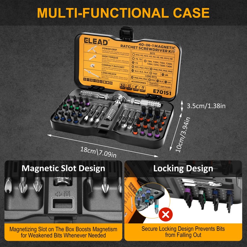 40 in 1 Magnetic Ratchet Screwdriver Set, Multi Bit Magnetic