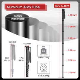 TONYBOO TA-6L 68.5 inch Camera Monopod,Aluminum Photography Monopod with 6-Section Height Portable Lightweight,Max Load 33 lbs, Heavy Duty Camera Stand for DSLR Canon Nikon Sony, Easy to Carry