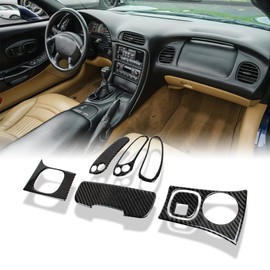 AeroBon C5 Real Carbon Fiber Interior Trim Kit Compatible with 1997-2004 Corvette C5 Coupe Convertible, Z06 Power Outlet, Multifunction Switch Buttons Accessories Set