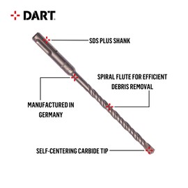 DART Premium SDS+ Hammer Drill Bit | 8 x 210mm | Suitable for Concrete and Masonry | Carbide Tip | Silver