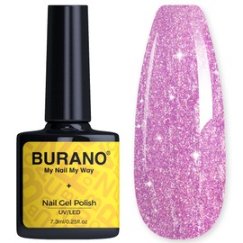 BURANO Glitter Gel Nail Polish, LED UV Nail Gel Shimmer Holographic Effect Soak off Gel Curing Required, No Chip Gel Polish Sparkle Gel Home DIY Nail Salon (Light Pink LP57)