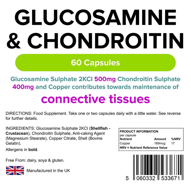 Glucosamine & Chondroitin 60 Capsules for joint care by Lindens