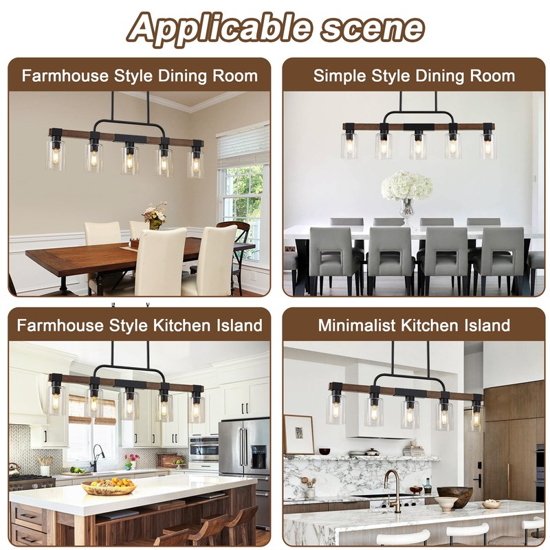 Farmhouse Dining Room Light Fixture ，Rustic Ceiling Pendant Light Fixtures，5-Light