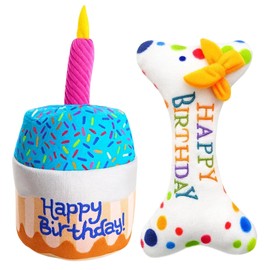 PcvGef Dog Toy, Pack of 2 Dog Birthday Toy Set, Birthday Dog Gift, Soft Squeaky Toy for Dogs, Indoor and Outdoor Play