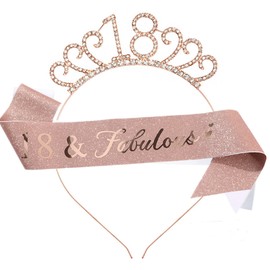CHTENG Rose Gold Happy Birthday Sash and Tiara Rhinestone Crown Headband for Birthday Party Supplies (40th)