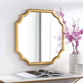 UKN Golden Scalloped 24-inch Mirror 24" h X 24" w Gold Modern Contemporary Hand Painted Handmade