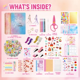 DIY Journal Kit for Girls Ages 8 9 10 11 12 13 14-Scrapbook Kit with 2 Diaries & 300+ Scrapbooking Supplies, Journaling Arts & Crafts Set, Perfect DIY Journal Gifts for Teen Girls & Teens