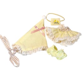 17cm Plush Doll Clothes (No Doll Included): Yellow Elf 4PCS Outfit for Plush Display Figures – Includes Hat, Skirt, Bag, and Underwear for 17cm Collectible Dolls Yellow