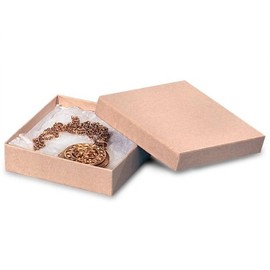 Pack Of 100, 3.5 X 3.5 X 1" Natural Brown Kraft Jewelry Boxes W/Non-Tarnish Cotton Made In USA