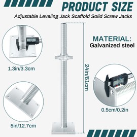 Zonon 4 Pcs Adjustable Scaffolding Leveling Jack Hollow Screw Jacks with Base Plate for Baker Style Scaffolding Baker Scaffold (24 Inch)