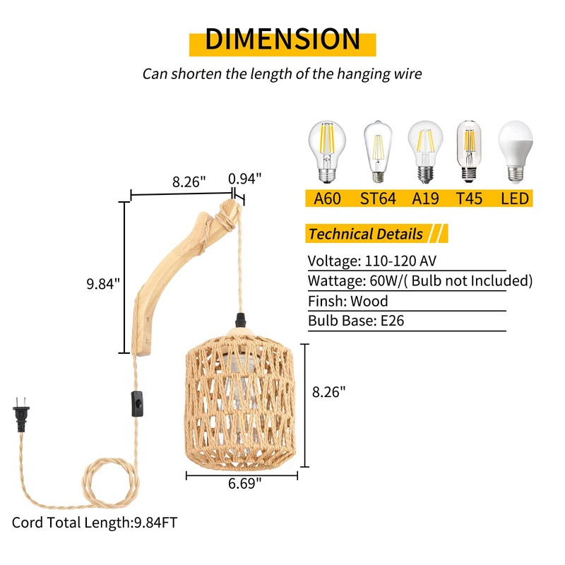 Frideko Plug in Wall Sconces Set of Two Hand Woven