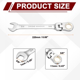 HARFINGTON Flex Head Ratchet Wrench Spanner 5/8" SAE Ratcheting Combination Wrench 72-Teeth Chrome Vanadium Steel Ratchet Gear Spanner with 12 Point Box End for Auto Repairs Home Projects