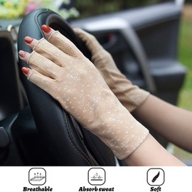 Tidyworm Women's UV Protection Gloves, Fingerless, Anti-slip, Smartphone Compatible, Short Gloves, UV Protection, Sunscreen, Thin, Summer Gloves, For Driving, Bicycle, Commuting, B Pink