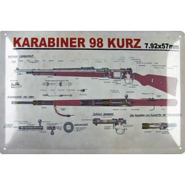 Tin Sign 20 x 30 cm Curved Detail Views Instructions Carabiner 98 Short Weapon Decorative Gift Sign