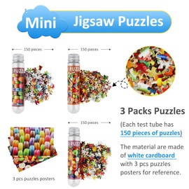 MISITU Small Jigsaw Puzzles for Adults Mini Puzzles 150 Pieces Small Puzzles Micro Piece Puzzle Travel Challenging Difficult Puzzles Macaron Dessert Fruit Strawberry Candy Puzzle 6" x 4" 3 Pack