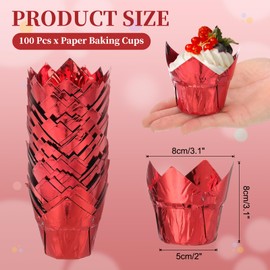 sourcing map 100 Pcs Tulip Cupcake Liners, Muffins Liners Aluminum Foil Cupcake Wrappers Baking Cups Muffins Liners for Wedding Birthday Party Supplies, Red
