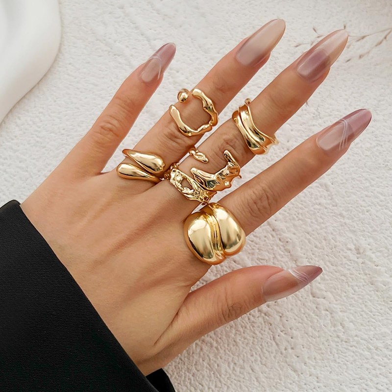 HUJUON Trendy Chunky Stacking Finger Ring Set for Women Adjustable