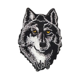 Wolf Head Black Grey Iron On Sew On Patch Iron-On Patch For Clothes Embroidered Iron-On Patch Applique Patch Size 7.1 x 10.3 cm