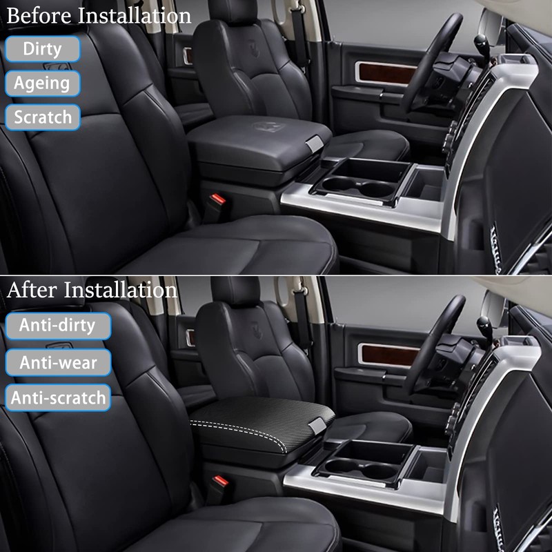 for RAM 2009-2018 Center Console Cover Anti-Scratch Waterproof Leather Armrest