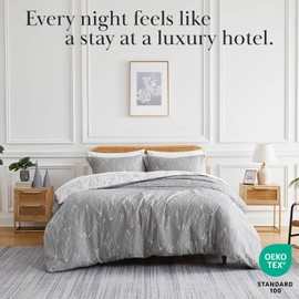 Southshore Fine Living, Inc. Modern Foliage Collection - Premium Quality, All-Season Down Alternative Easy Case, Over-Sized 3-Piece Comforter Set, King/California King, Grey