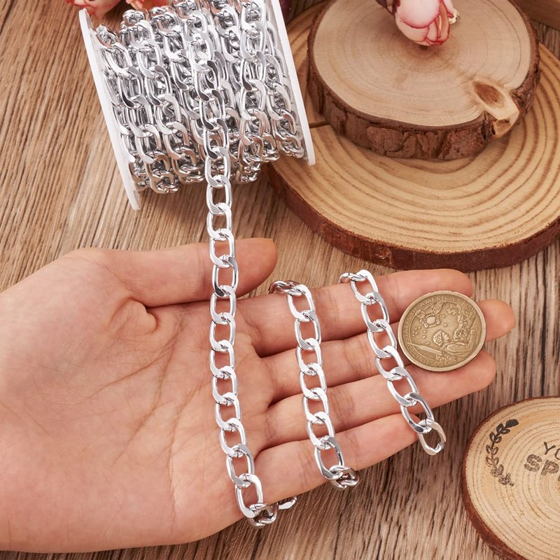 Boutigem 16.4 Feet Aluminum Curb Chains Link Silver Unwelded Twisted