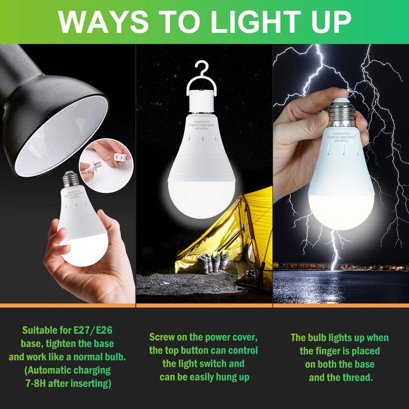 DEBAOBULB 6 Pack Rechargeable Emergency Light Bulbs, Battery Powered Energy