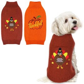 GOYOSWA 2 Pack Dog Thanksgiving Sweater, Knitted Thanksgiving Fall Dog Sweater Thanksgiving Dog Outfit Clothes Holiday Dog Sweaters for Small Medium Large Dogs Pets (Brown & Orange, Large)