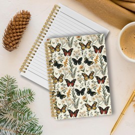 Pugwak Vintage Butterfly Journal Notebook - Aesthetic Cute Notebooks College Ruled for work, Gifts for Women Coworker, Floral Flower Notebook, Hardcover Spiral Notebook 5.5"x8.3"