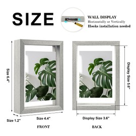 Egofine 8x10 Floating Frames Set of 2, Double Plexiglass Picture Frame, Made of Solid Wood Display Any Size Photo up to 8x10, Wall Mount or Tabletop Standing, Light Grey