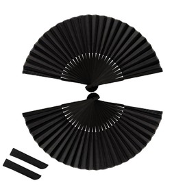 2 Pcs Hand Fan Folding,Chinese Bamboo and Silk Fabric Handheld Fan,Black Vintage Folding Hand Fan for Women/Men,for Dancing Performance,Cosplay,Wedding,Festival Party,Home Decorations, Birthday Gifts