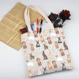 WSNANG Bunnies Rabbit Canvas Tote Bag Rabbit Lover Shoulder Bag Bunnies Owner Shopping Bag Rabbit Mom Dad Gifts (Rabbit TB)
