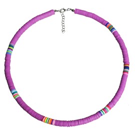Heishi Surfer Choker Boho Jewelry Lightweight Colorful African Vinyl Disc Beads Necklace for Women Men Summber Holiday Beach Jewelry-purple