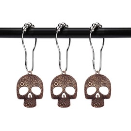 ZILucky Set of 12 Sugar Skull Shower Curtain Hooks Decorative Home Bathroom Stainless Steel Rustproof Skeletons Shower Curtain Rings Decor Accessories (Copper)